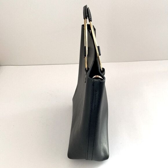 Anthropologie Black Tribe Alive Leather Gold Brass Handle Handbag - Picture 7 of 11